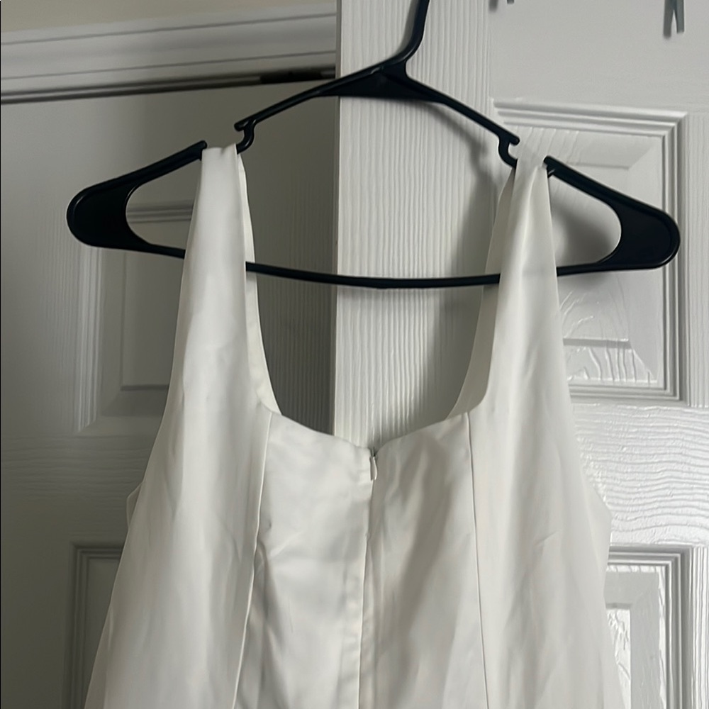 White Satin Ruffle Dress - Picture 4 of 7